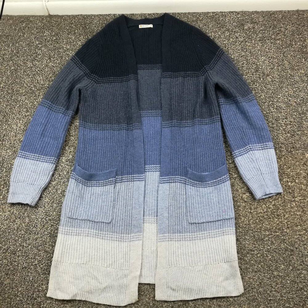 Marine Layer Sweater Long Cabin Knit Cardigan Blue Ombre Cashmere Blend Medium